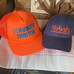 2 NOS Kubota Tractor Hats Vintage Orange Snapback and Black Embroidered Velcro